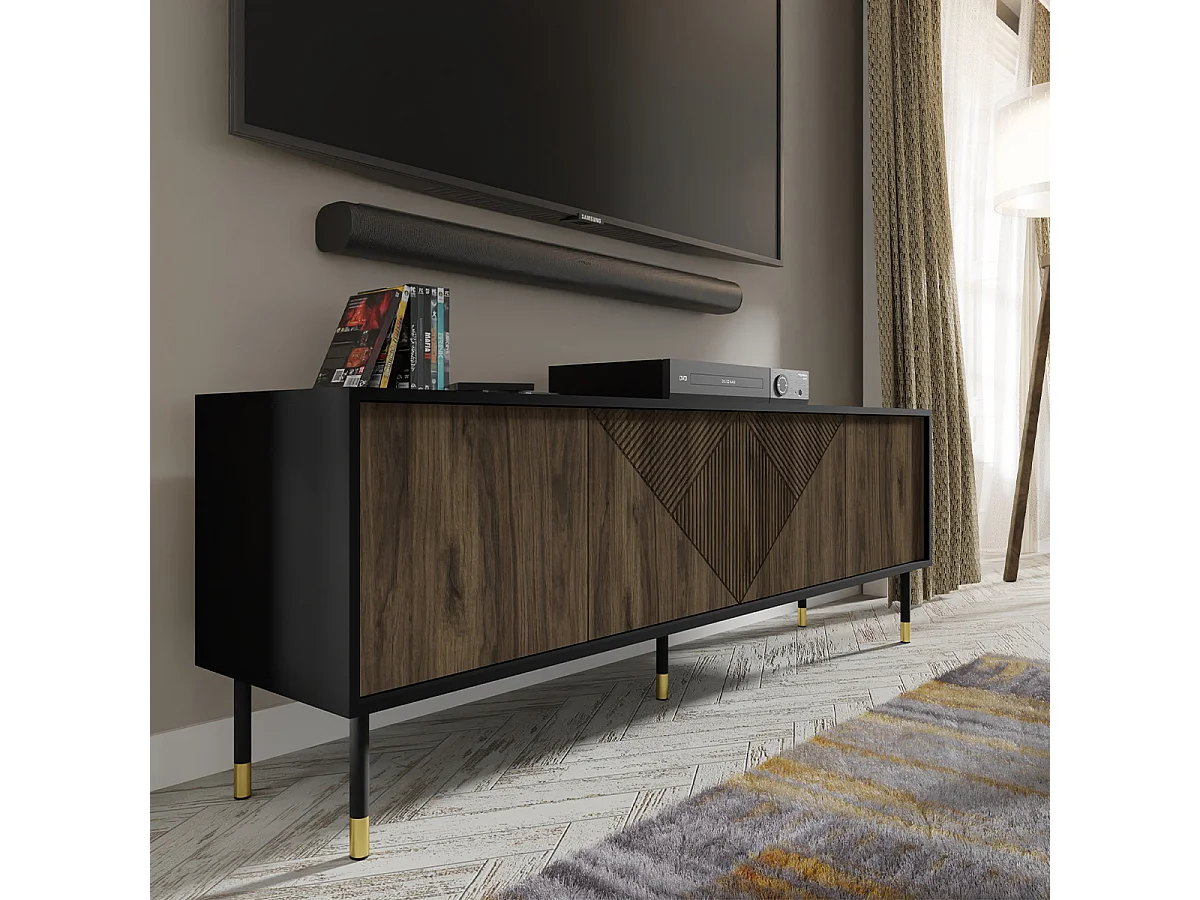 Meuble TV 4 portes 180 cm Aglaé Bois et Noir