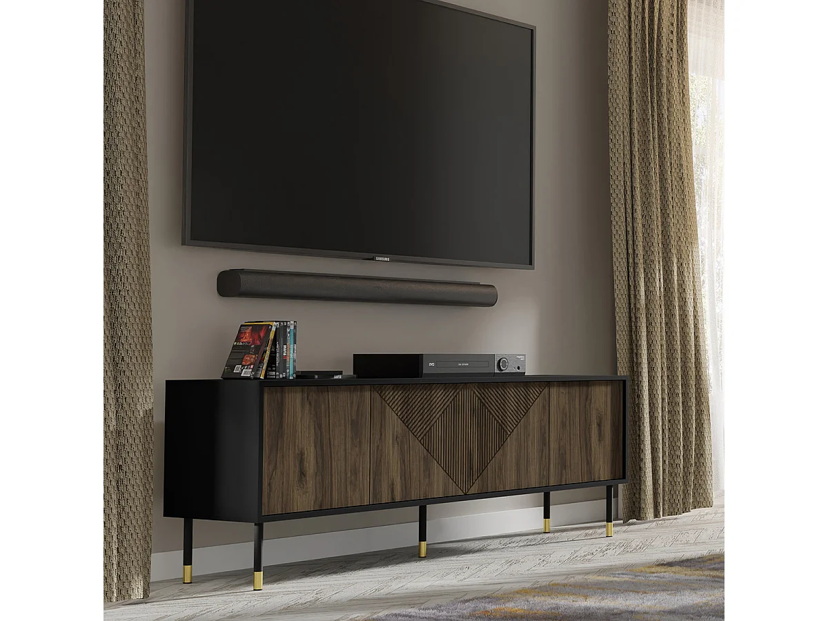 Meuble TV 4 portes 180 cm Aglaé Bois et Noir