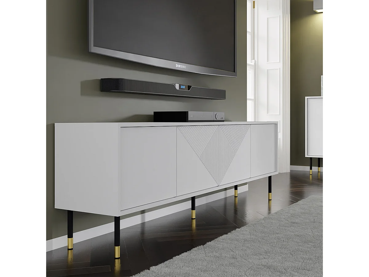 Mueble TV 4 puertas 180 cm Aglaé Blanco