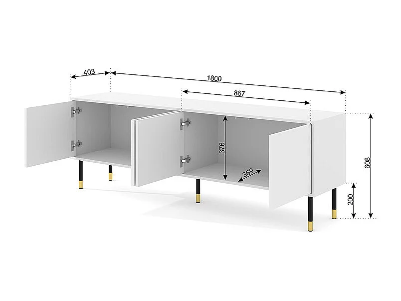 Mueble TV 4 puertas 180 cm Aglaé Blanco