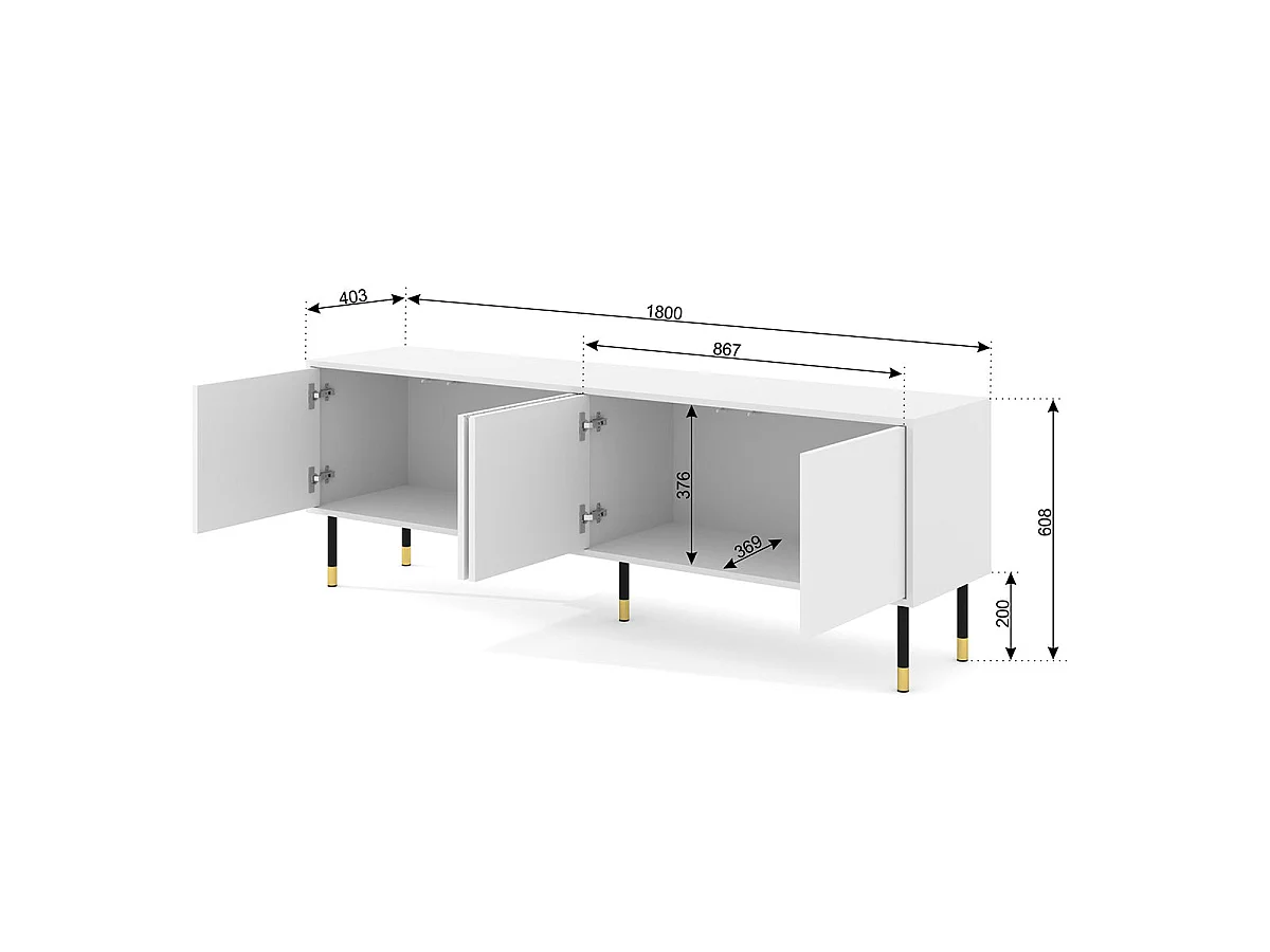 Aglaé biely 4-dverový 180 cm TV stojan