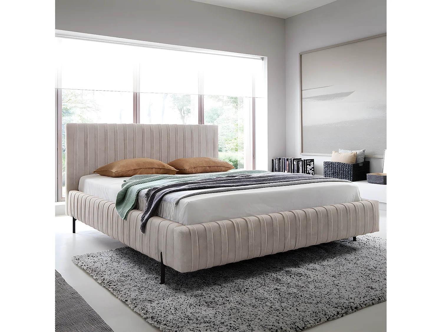 Letto con contenitore con base Ori beige 180x200