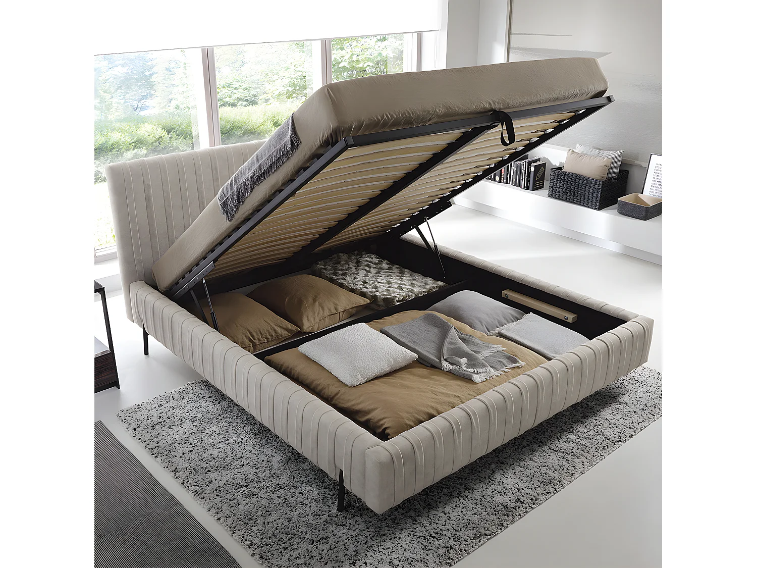 Letto con contenitore con base Ori beige 180x200
