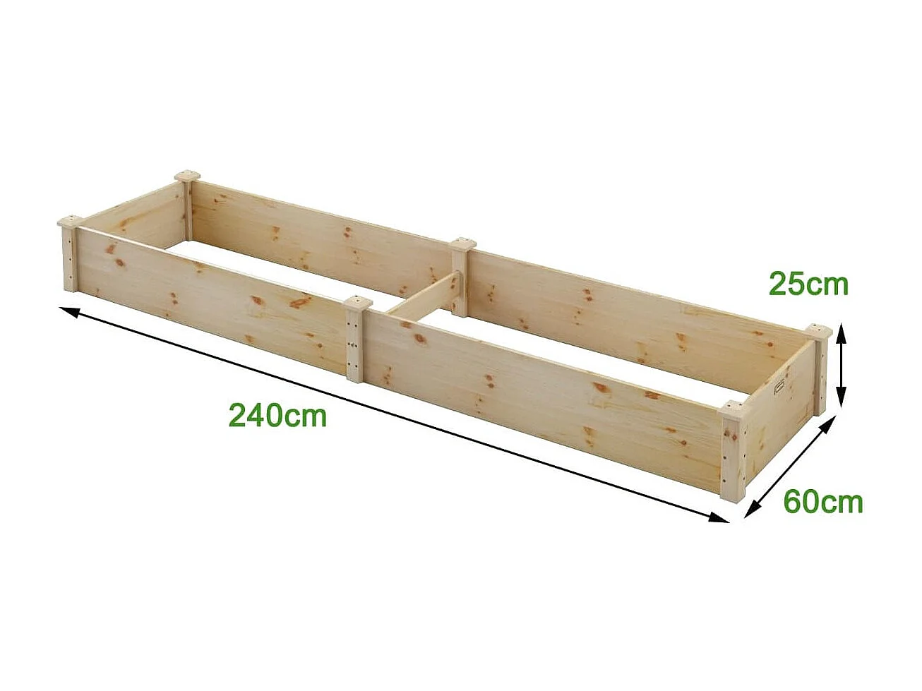 240x60x25CM Rechteckiger quadratischer Gemüsegarten aus Tannenholz Erhöhter Blumenkasten mit offener Basis für Obst und Gemüse