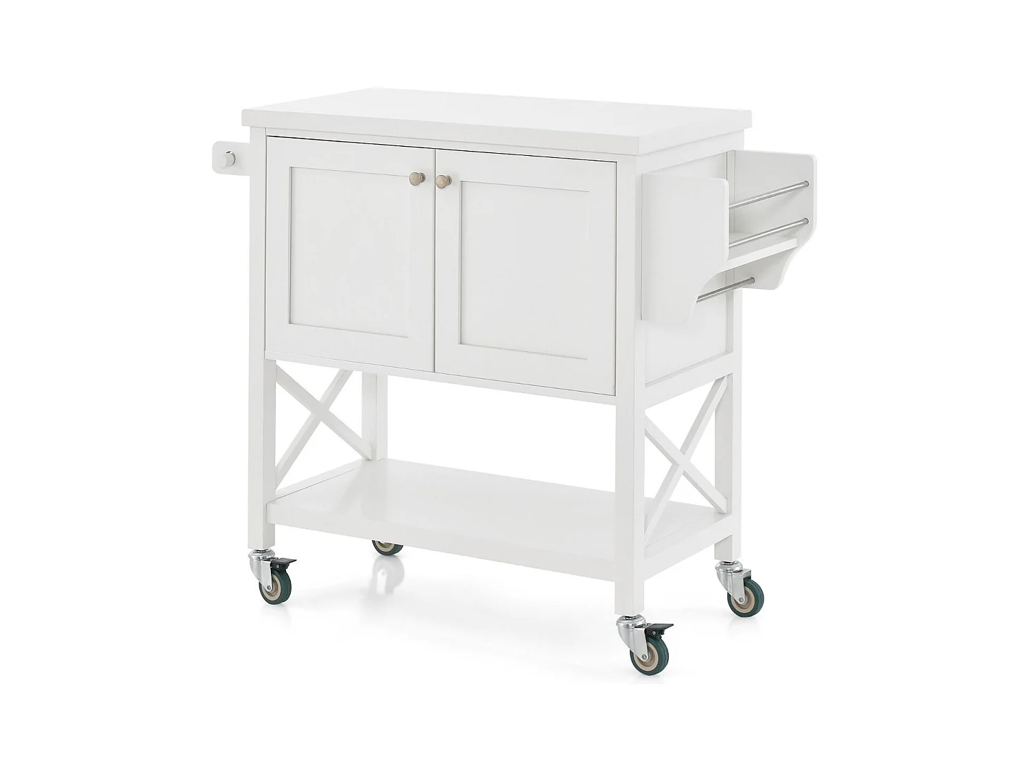 Küchenwagen mit Schrank & Ablage & Handtuchhalter & Gewürzregal Servierwagen Weiß