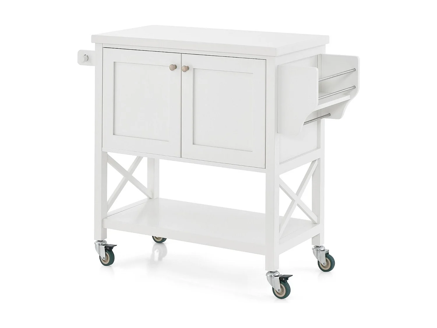 Küchenwagen mit Schrank & Ablage & Handtuchhalter & Gewürzregal Servierwagen Weiß