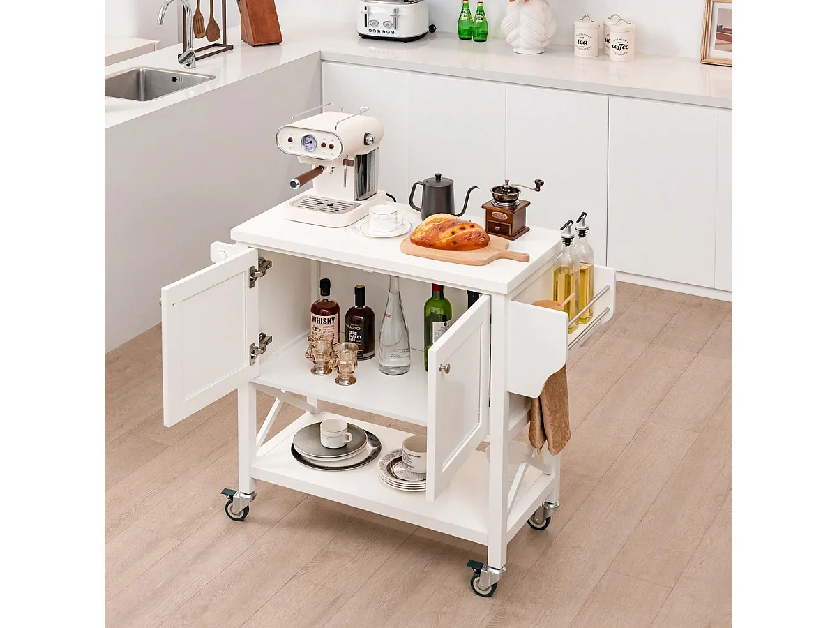 Küchenwagen mit Schrank & Ablage & Handtuchhalter & Gewürzregal Servierwagen Weiß