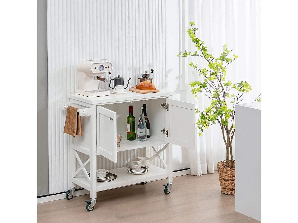 Küchenwagen mit Schrank & Ablage & Handtuchhalter & Gewürzregal Servierwagen Weiß