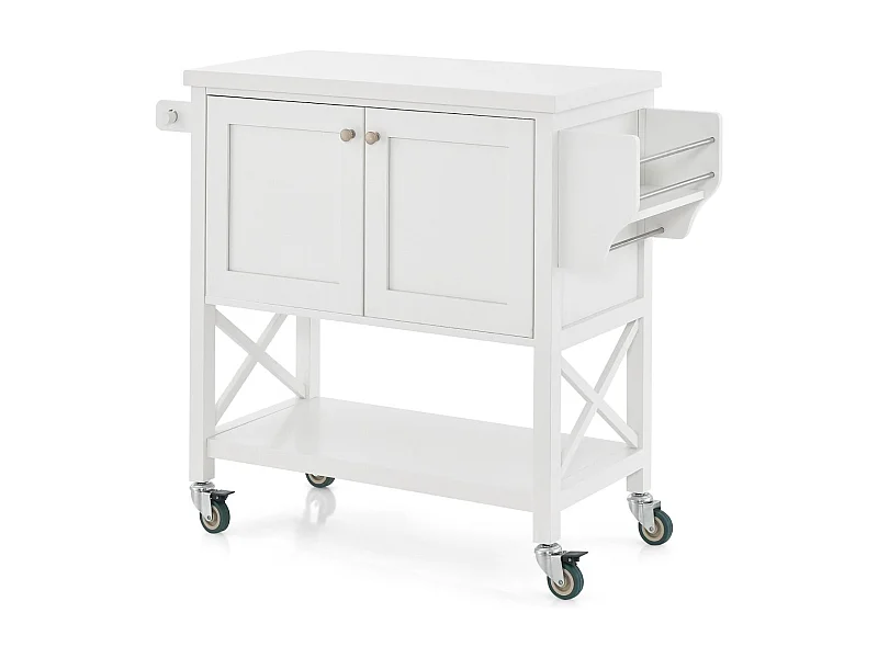 Küchenwagen mit Schrank & Ablage & Handtuchhalter & Gewürzregal Servierwagen Weiß