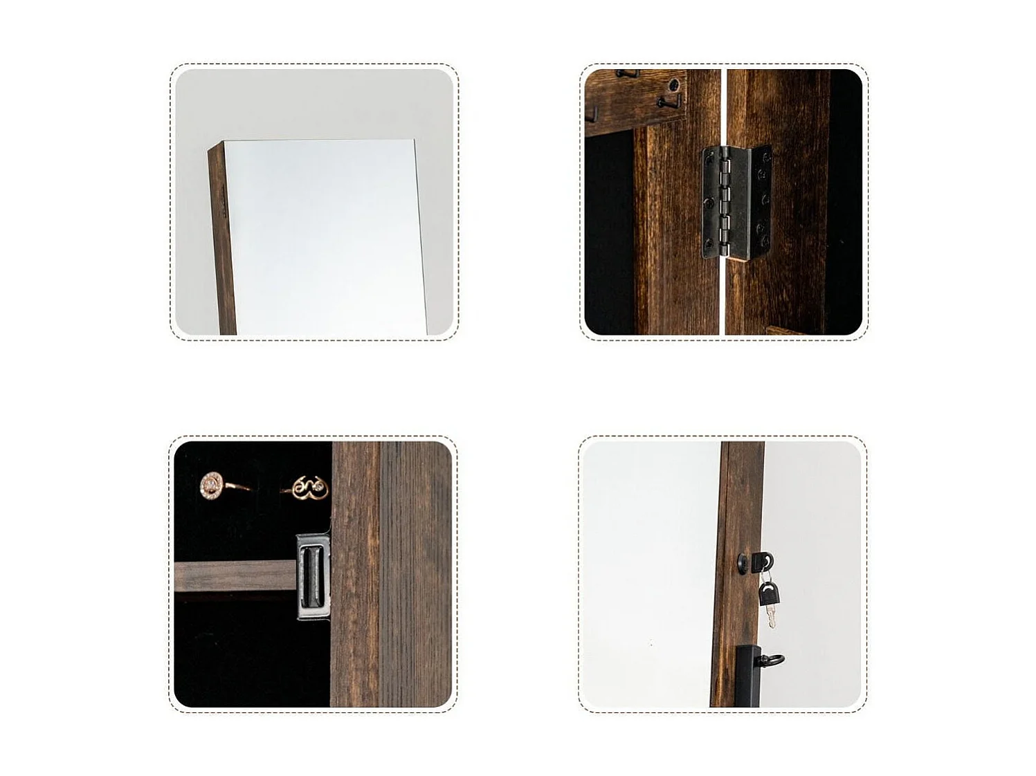 Schmuckschrank mit Spiegel & Schublade Schmuck Spiegelschrank auf Rollen Braun