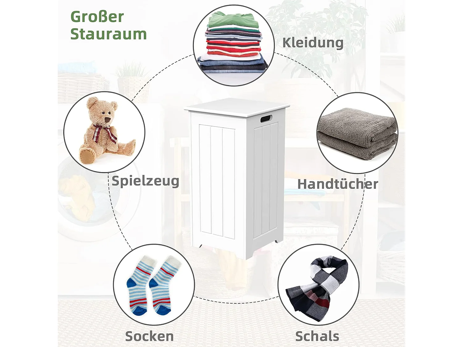 Wäscheschrank freistehend, Wäschetruhe Holz, Wäschesammler mit Deckel, Lagerschrank Badezimmer, Badezimmerschrank, Badschrank weiß