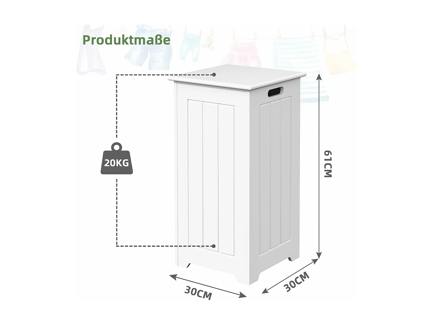 Wäscheschrank freistehend, Wäschetruhe Holz, Wäschesammler mit Deckel, Lagerschrank Badezimmer, Badezimmerschrank, Badschrank weiß