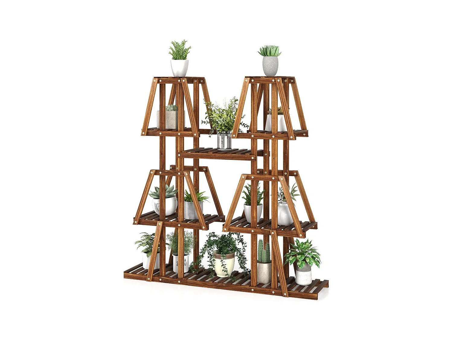Pflanzenregal Holz Pflanzentreppe Trapez Blumenregal Blumenbank Pflanzenständer 113 x 27 x 114 cm Braun