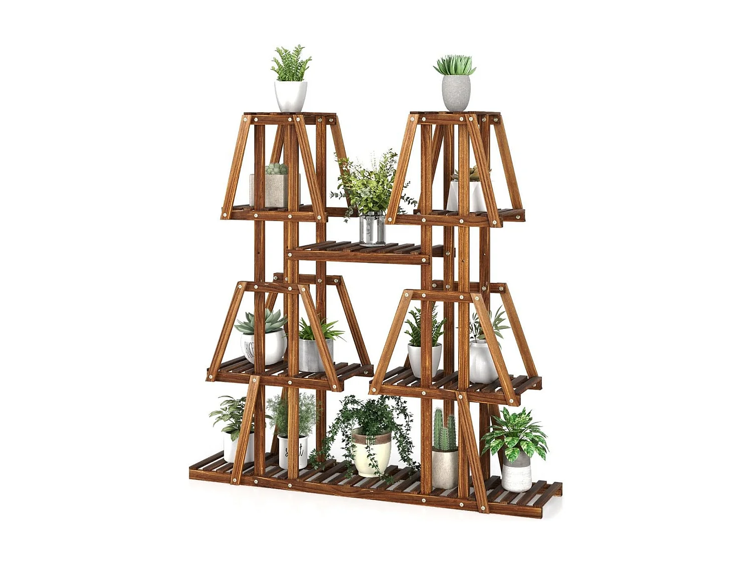 Pflanzenregal Holz Pflanzentreppe Trapez Blumenregal Blumenbank Pflanzenständer 113 x 27 x 114 cm Braun