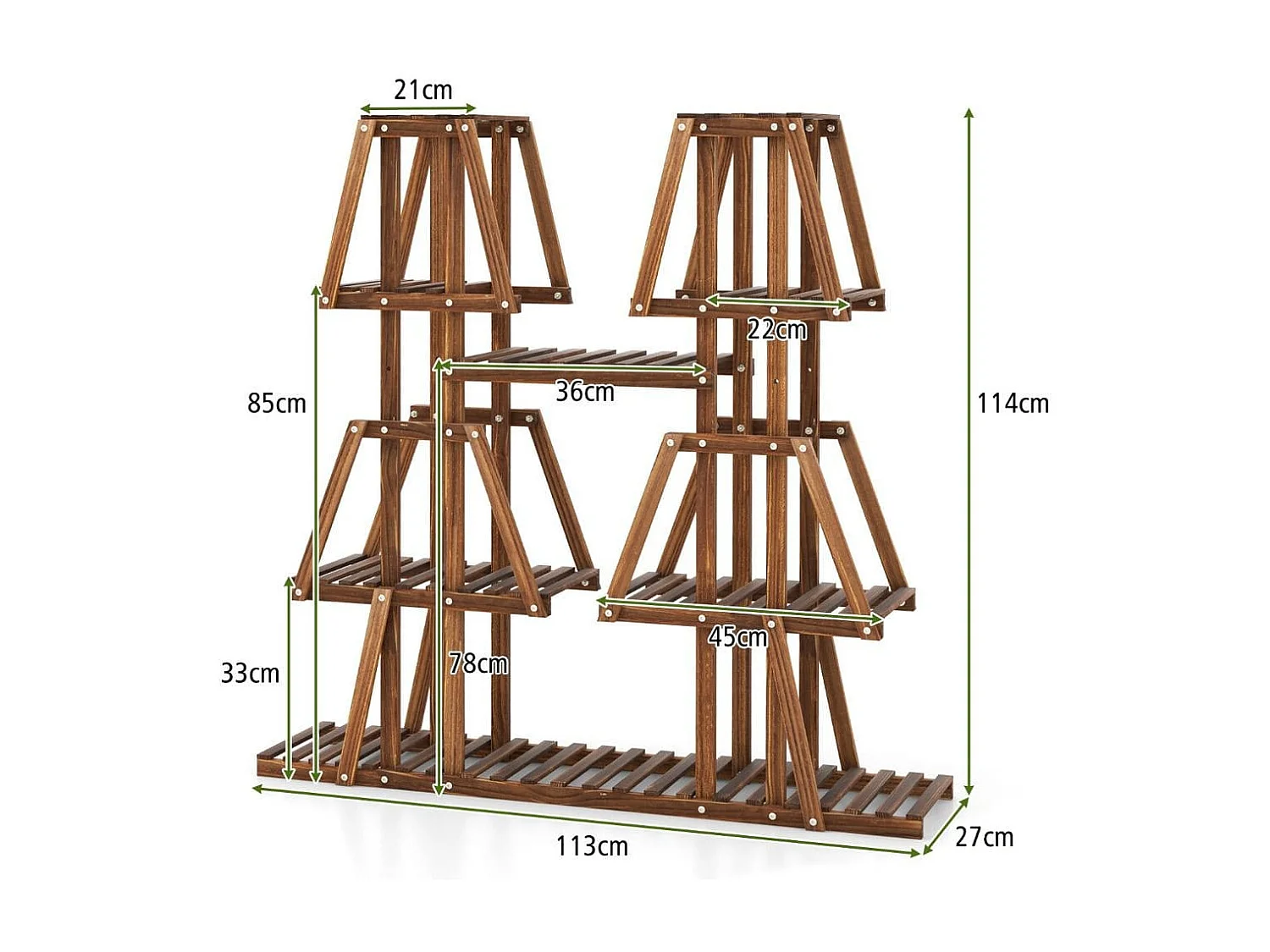 Pflanzenregal Holz Pflanzentreppe Trapez Blumenregal Blumenbank Pflanzenständer 113 x 27 x 114 cm Braun