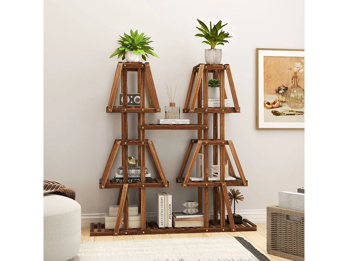 Pflanzenregal Holz Pflanzentreppe Trapez Blumenregal Blumenbank Pflanzenständer 113 x 27 x 114 cm Braun