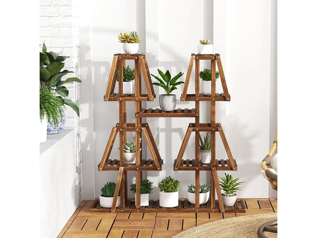 Pflanzenregal Holz Pflanzentreppe Trapez Blumenregal Blumenbank Pflanzenständer 113 x 27 x 114 cm Braun