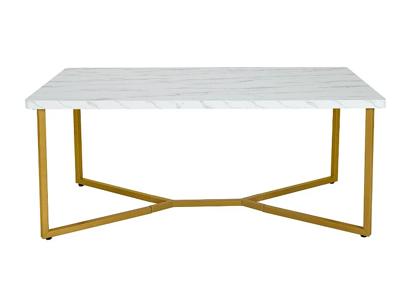 Marmor Optik Couchtisch mit Goldenem Metallgestell & Verstellbaren Fußpolstern Kaffeetisch