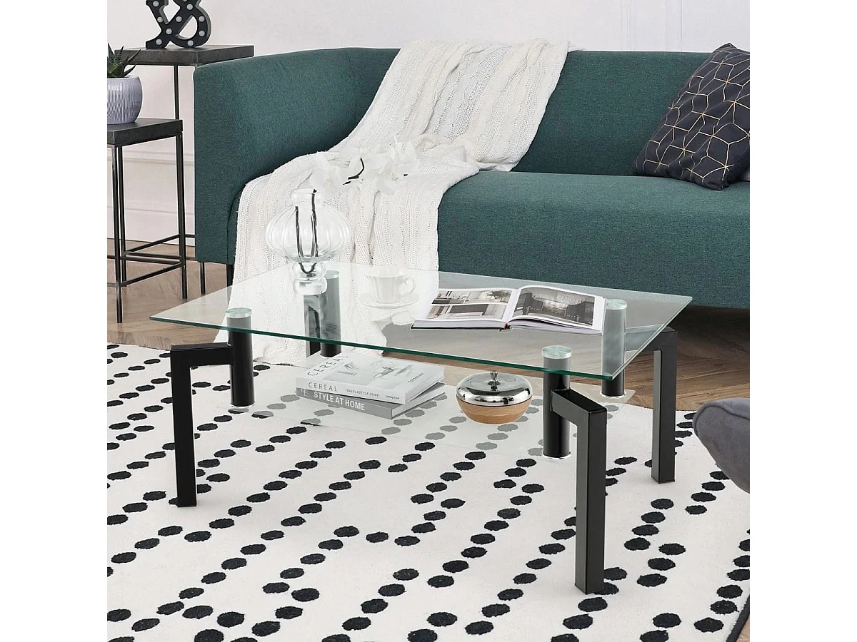 Rechteckiger Couchtisch aus Glas 2-Stufiger Moderner Kaffeetisch