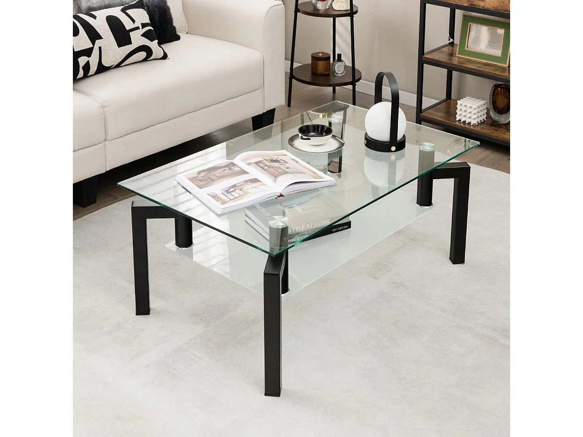 Rechteckiger Couchtisch aus Glas 2-Stufiger Moderner Kaffeetisch