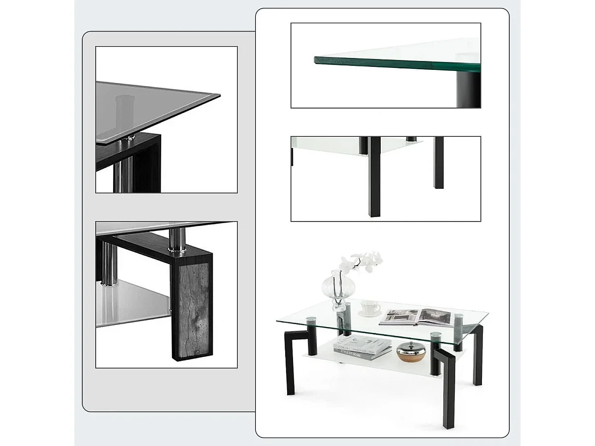 Rechteckiger Couchtisch aus Glas 2-Stufiger Moderner Kaffeetisch