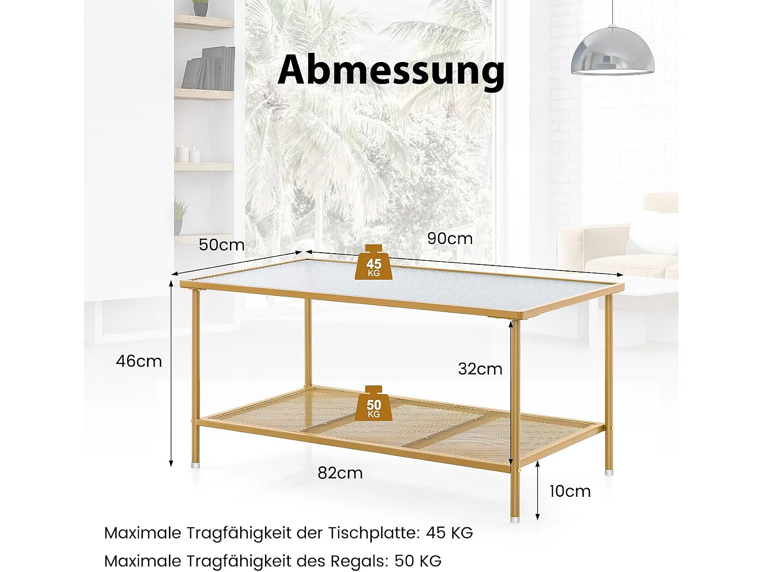 Couchtisch Glas, Glastisch mit 2 Ebenen, Wohnzimmertisch mit Netzregal und Oberfläche aus Hartglas, Kaffeetisch, Sofatisch für Wohnzimmer