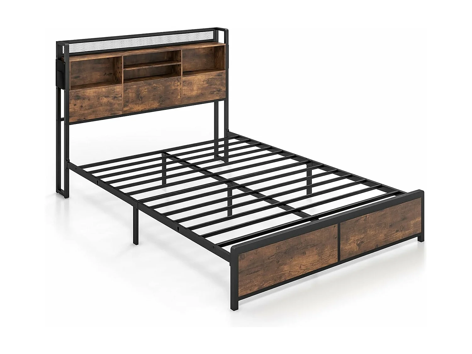 Bettgestell mit Ladestation und Lattenrost, Kopfteil mit Stauraum, ohne Matratze 140x200cm TG32866