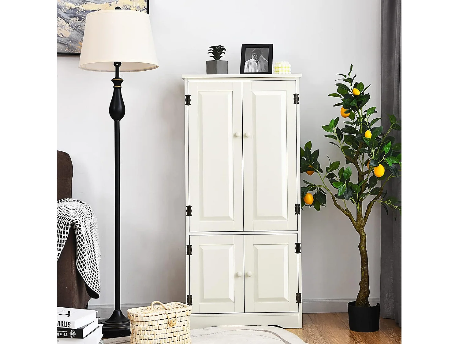 Mehrzweckschrank Vintage mit verstellbarem Regal Badschrank Flurschrank Garderobenschränke Kommode für Küche Wohn- & Schlafzimmer Weiß VL32221