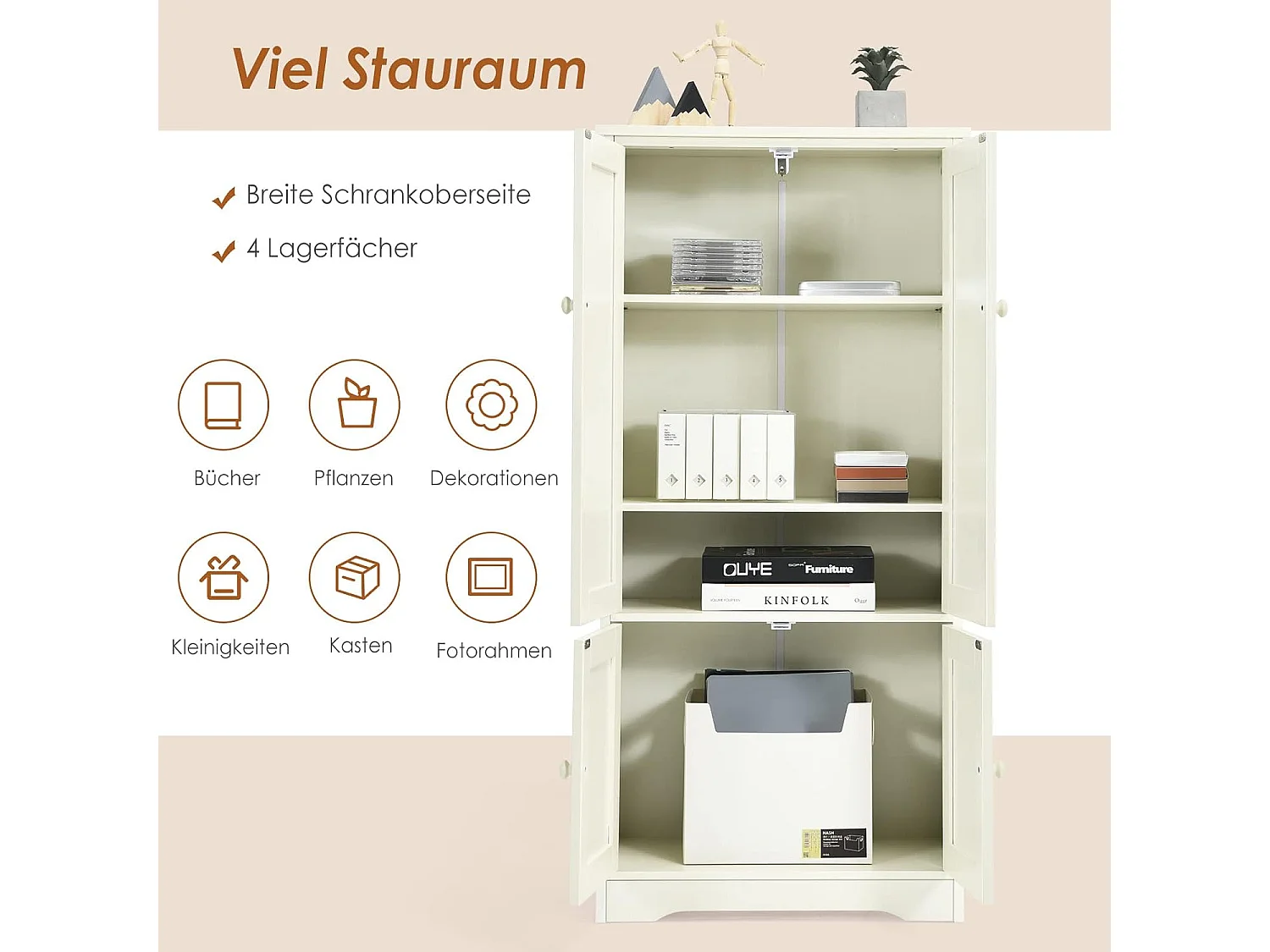 Mehrzweckschrank Vintage mit verstellbarem Regal Badschrank Flurschrank Garderobenschränke Kommode für Küche Wohn- & Schlafzimmer Weiß VL32221