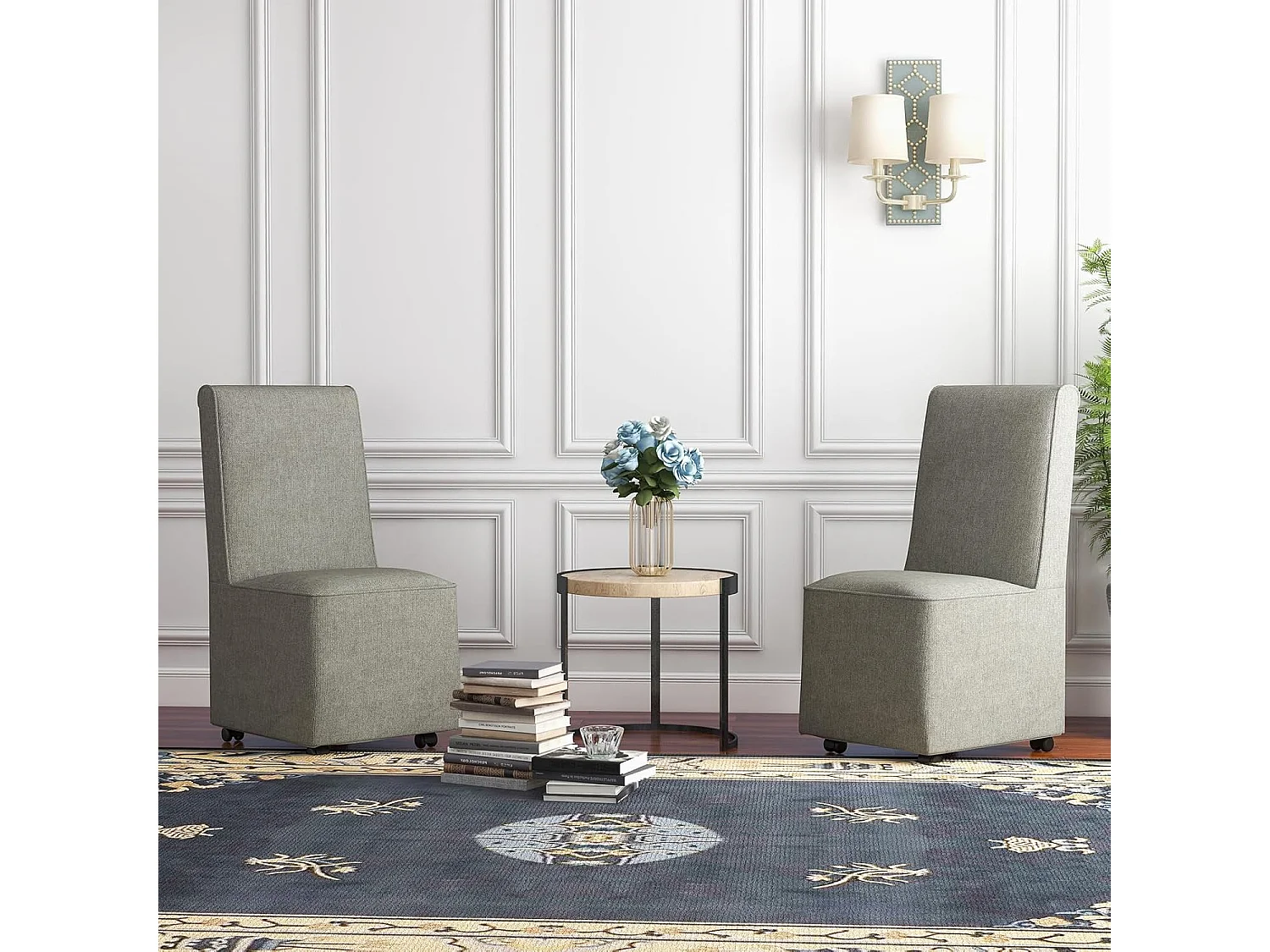 Esszimmerstuhl, Polsterstuhl Akzentstuhl Küchenstuhl, mit Widerstandsrollen & abnehmbarem Bezug, 47 x 60,5 x 98 cm, grau