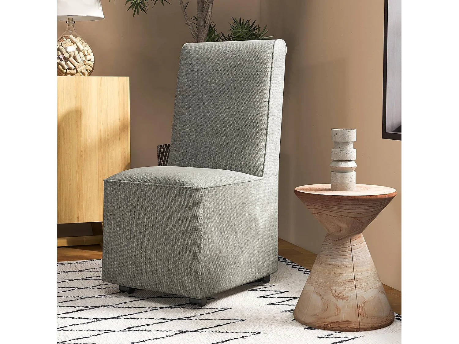 Esszimmerstuhl, Polsterstuhl Akzentstuhl Küchenstuhl, mit Widerstandsrollen & abnehmbarem Bezug, 47 x 60,5 x 98 cm, grau