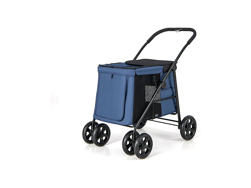 Hundewagen klappbar, Hundebuggy bis 40 kg, Hundetrolley mit Kissen, Netzfenstern, 2 Türen BI32296