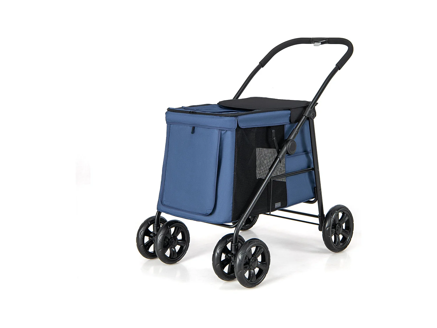 Hundewagen klappbar, Hundebuggy bis 40 kg, Hundetrolley mit Kissen, Netzfenstern, 2 Türen BI32296