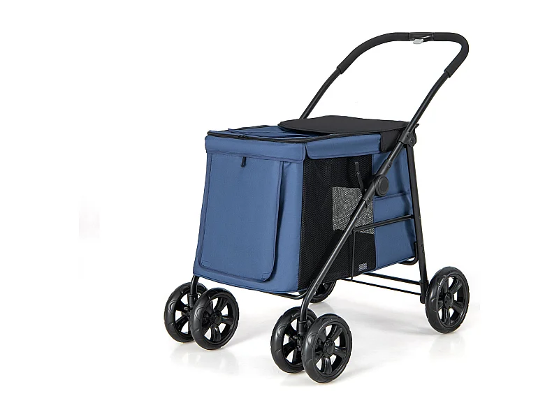 Hundewagen klappbar, Hundebuggy bis 40 kg, Hundetrolley mit Kissen, Netzfenstern, 2 Türen BI32296