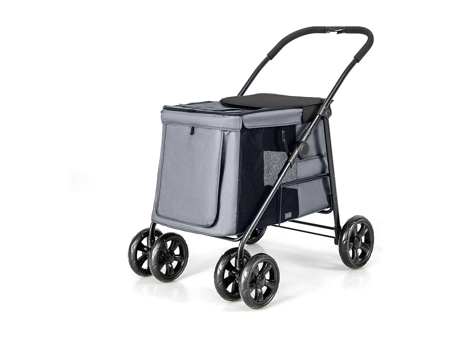 Hundewagen klappbar, Hundebuggy bis 40 kg, Hundetrolley mit Kissen, Netzfenstern, 2 Türen BI32296