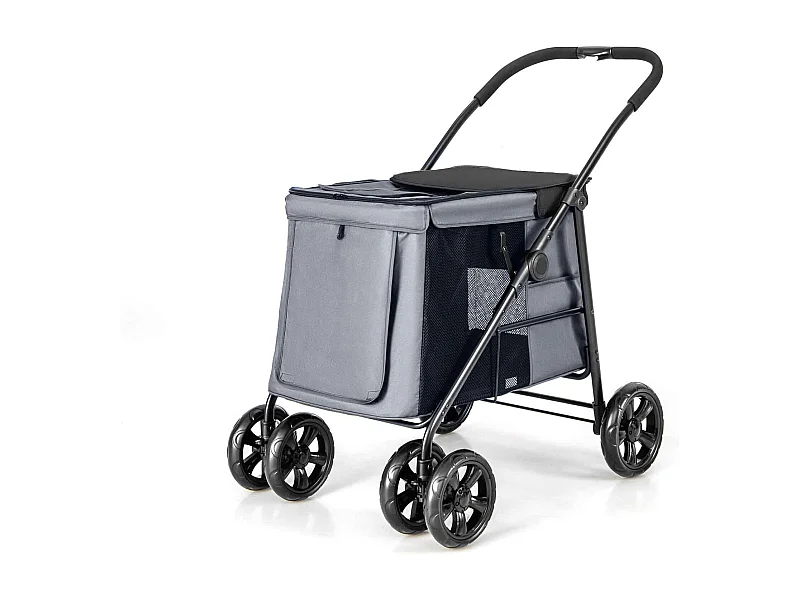 Hundewagen klappbar, Hundebuggy bis 40 kg, Hundetrolley mit Kissen, Netzfenstern, 2 Türen BI32296