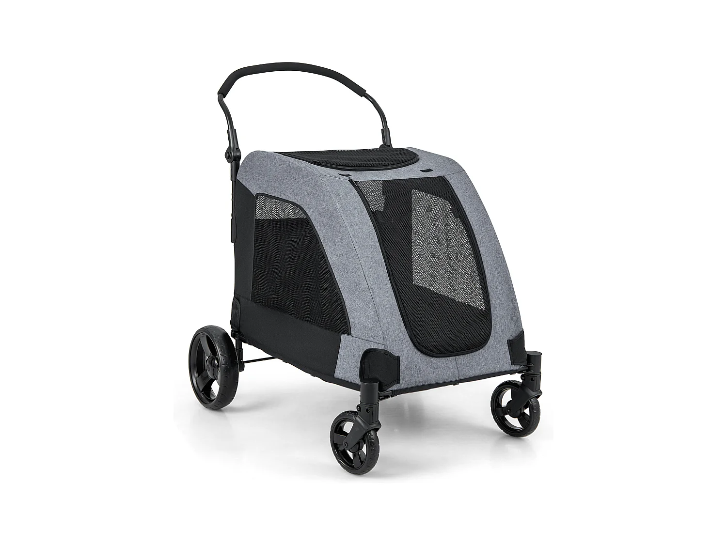 Hundewagen bis 60kg, Hundebuggy klappbar, mit Vordertür, Dachfenster, verstellbarem Griff