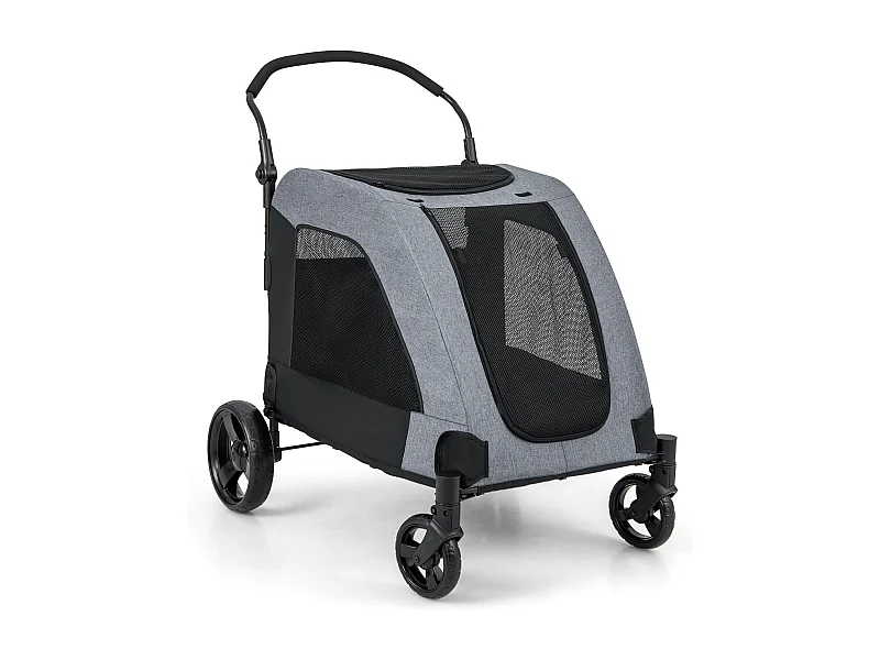 Hundewagen bis 60kg, Hundebuggy klappbar, mit Vordertür, Dachfenster, verstellbarem Griff