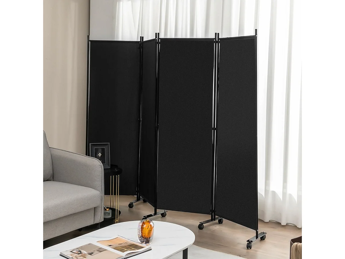 4-flügeliger Paravent auf Rollen, 225 x 30 x 173 cm