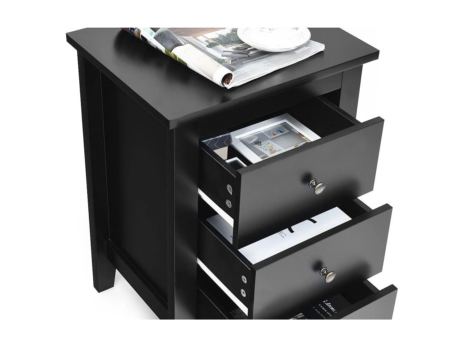 Nachttisch mit 3 Schubladen Nachtschrank für Boxspringbett 46 x 37 x 65 cm Schwarz