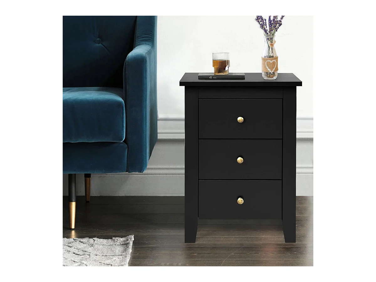 Nachttisch mit 3 Schubladen Nachtschrank für Boxspringbett 46 x 37 x 65 cm Schwarz