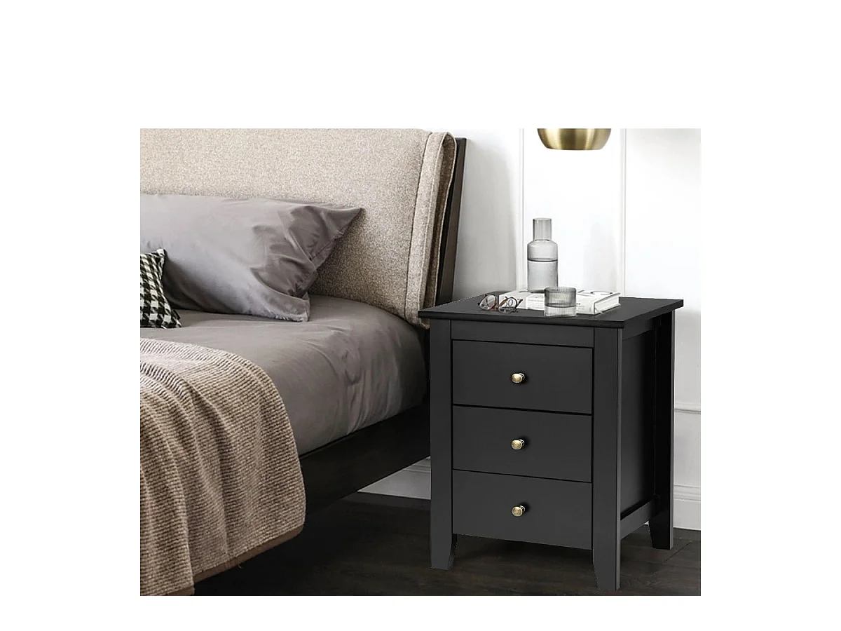 Nachttisch mit 3 Schubladen Nachtschrank für Boxspringbett 46 x 37 x 65 cm Schwarz