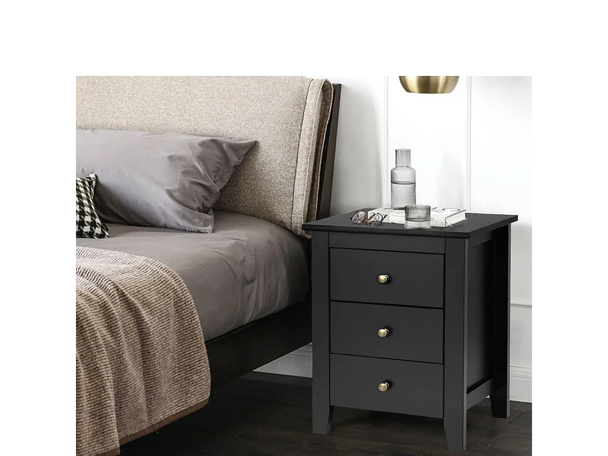Nachttisch mit 3 Schubladen Nachtschrank für Boxspringbett 46 x 37 x 65 cm Schwarz