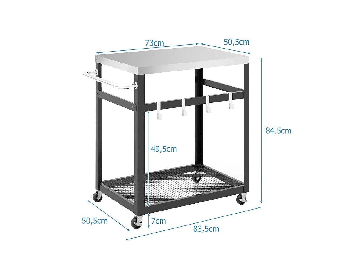 Grillvogn Servicervogn Havebord 83,5 x 50,5 x 84,5 cm