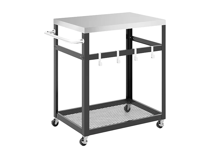 2-stöckiger Grillwagen aus Edelstahl mit Rädern & Griff & Haken Outdoor-Wagen Arbeitstisch