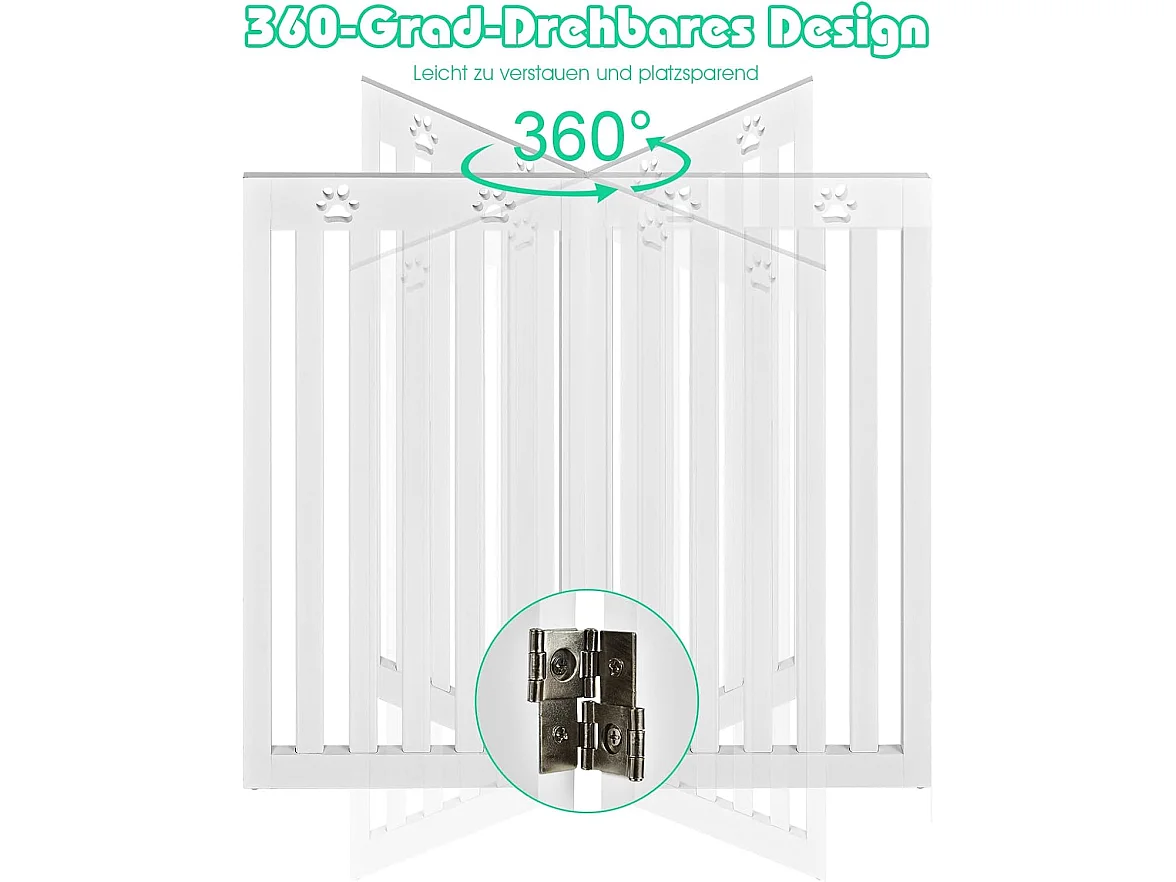 Absperrgitter Hunde 89cm Hoch, Schutzgitter Holz, Kindergitter klappbar, Treppengitter Hundeabsperrgitter flexibel Türschutzgitter (4 Paneelen, Weiß) BE9625