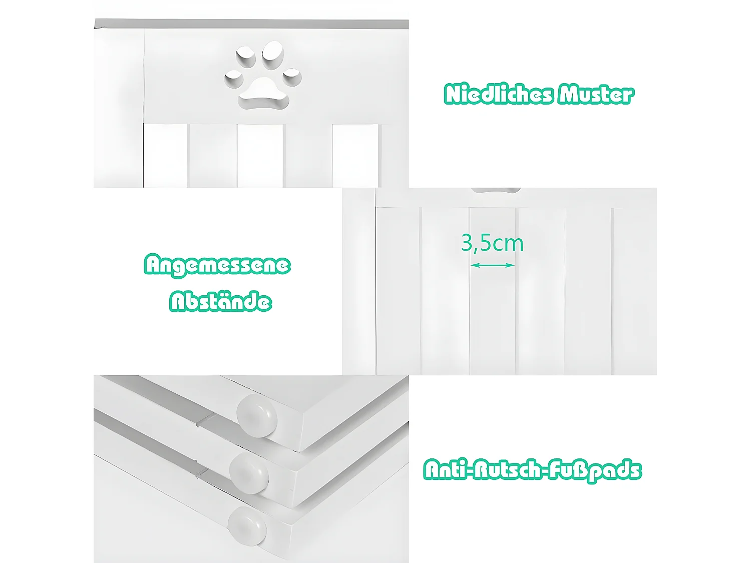 Absperrgitter Hunde 89cm Hoch, Schutzgitter Holz, Kindergitter klappbar, Treppengitter Hundeabsperrgitter flexibel Türschutzgitter (4 Paneelen, Weiß) BE9625
