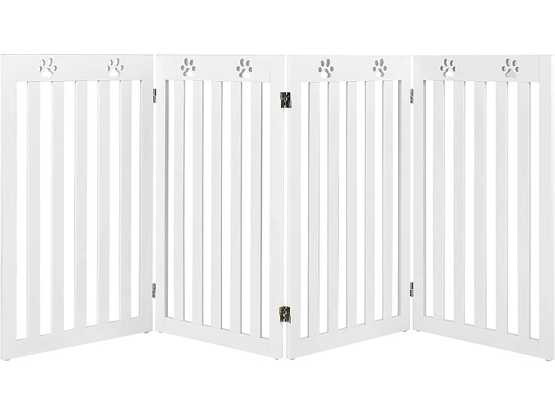 Absperrgitter Hunde 89cm Hoch, Schutzgitter Holz, Kindergitter klappbar, Treppengitter Hundeabsperrgitter flexibel Türschutzgitter (4 Paneelen, Weiß) BE9625