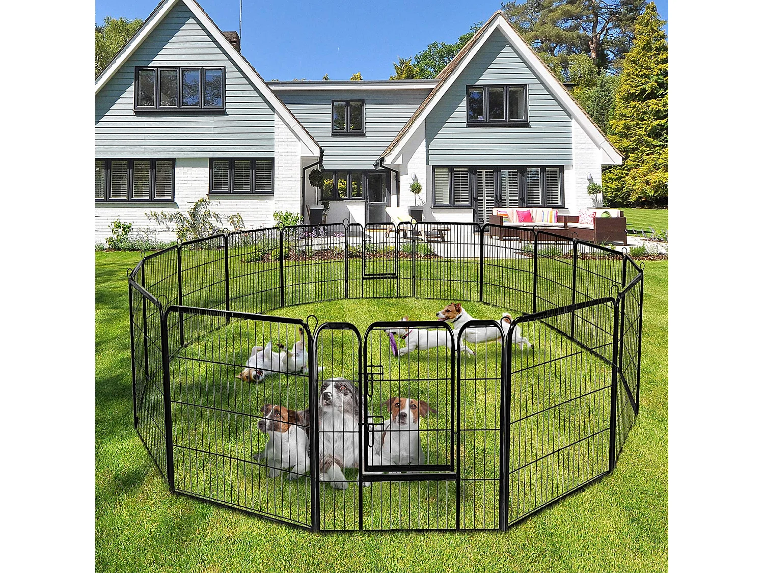 8-teiliger Welpenlaufstall Welpenzaun Tier Hundegehege Absperrgitter mit abschliessbarer Tür, für Hund, Katze, Kaninchen, schwarz