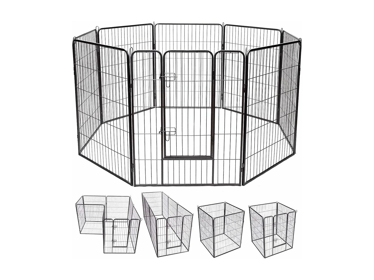8-teiliger Welpenlaufstall Welpenzaun Tier Hundegehege Absperrgitter mit abschliessbarer Tür, für Hund, Katze, Kaninchen, schwarz
